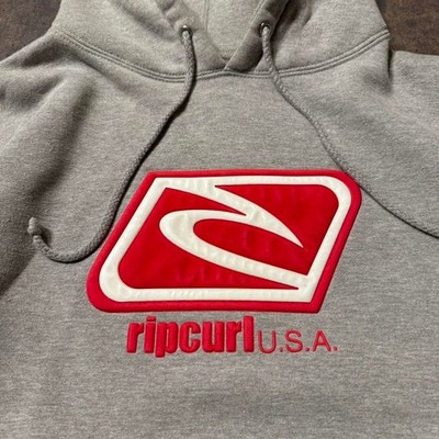 Vintage Rip Curl USA Grey Hoodie with Red Velvet Logo