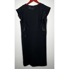 Donna Morgan Sheath Dress Womens 8 Black Ruffle Cap Sleeve LBD Professional Chic