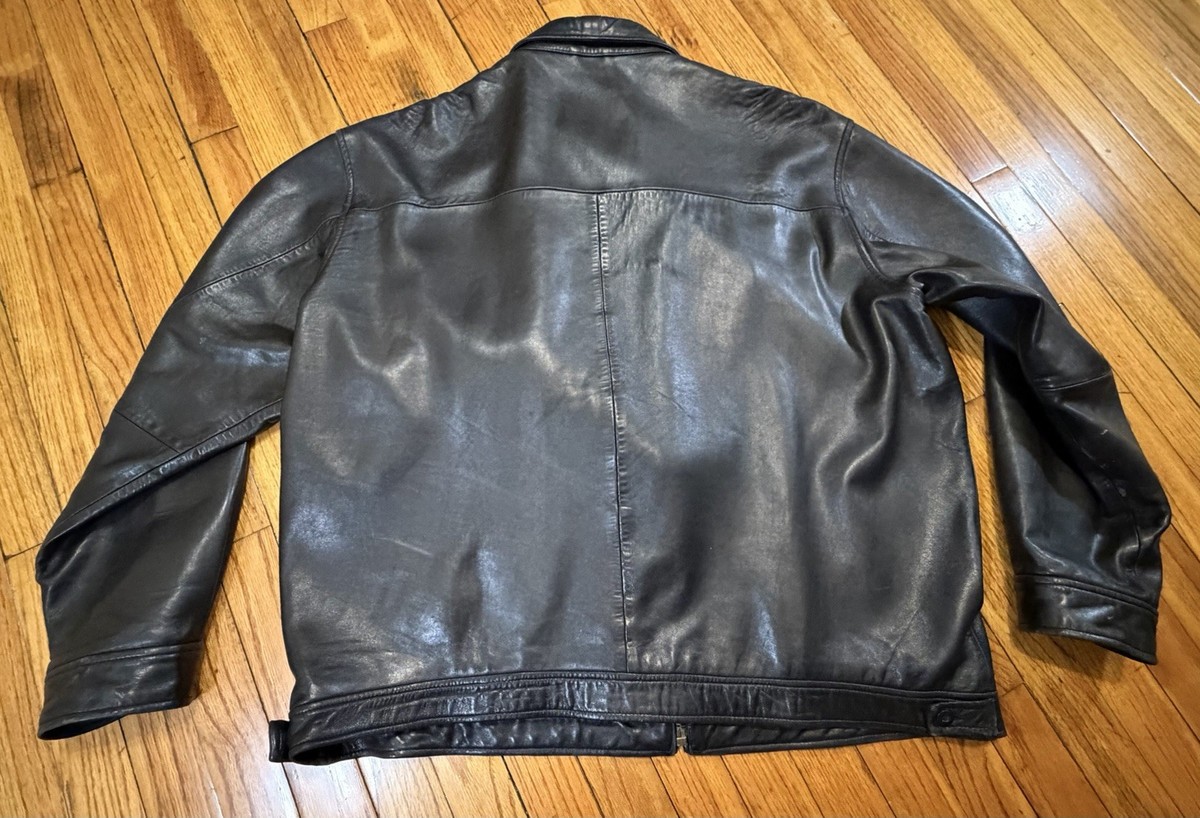 Vtg 90's Polo by Ralph Lauren Blue Label Black Leather Coat Men's