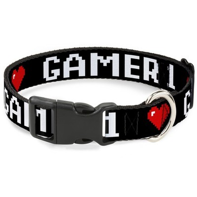 Plastic Clip Collar GAMER 1/Heart 8-Bit Black/White/Red WIDE-Large 2 (US IMPORT)