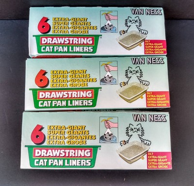 Van Ness Plastics Drawstring Cat Pan Liner White Extra-Giant 3 Boxes 6ct Each