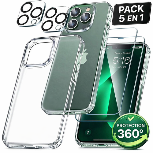 Coque iPhone 16 15 14 13 12 11 Pro Max + 2 Verres Trempés + 2 Vitres Caméra - Afbeelding 1 van 11