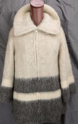 VTG Eider Knit Icelandic Sweater Coat Womens S Light Gray Stripe Grey Full Zip 
