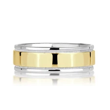Men's High Polish Milgrain Groove Flat Wedding Band 4.5mm