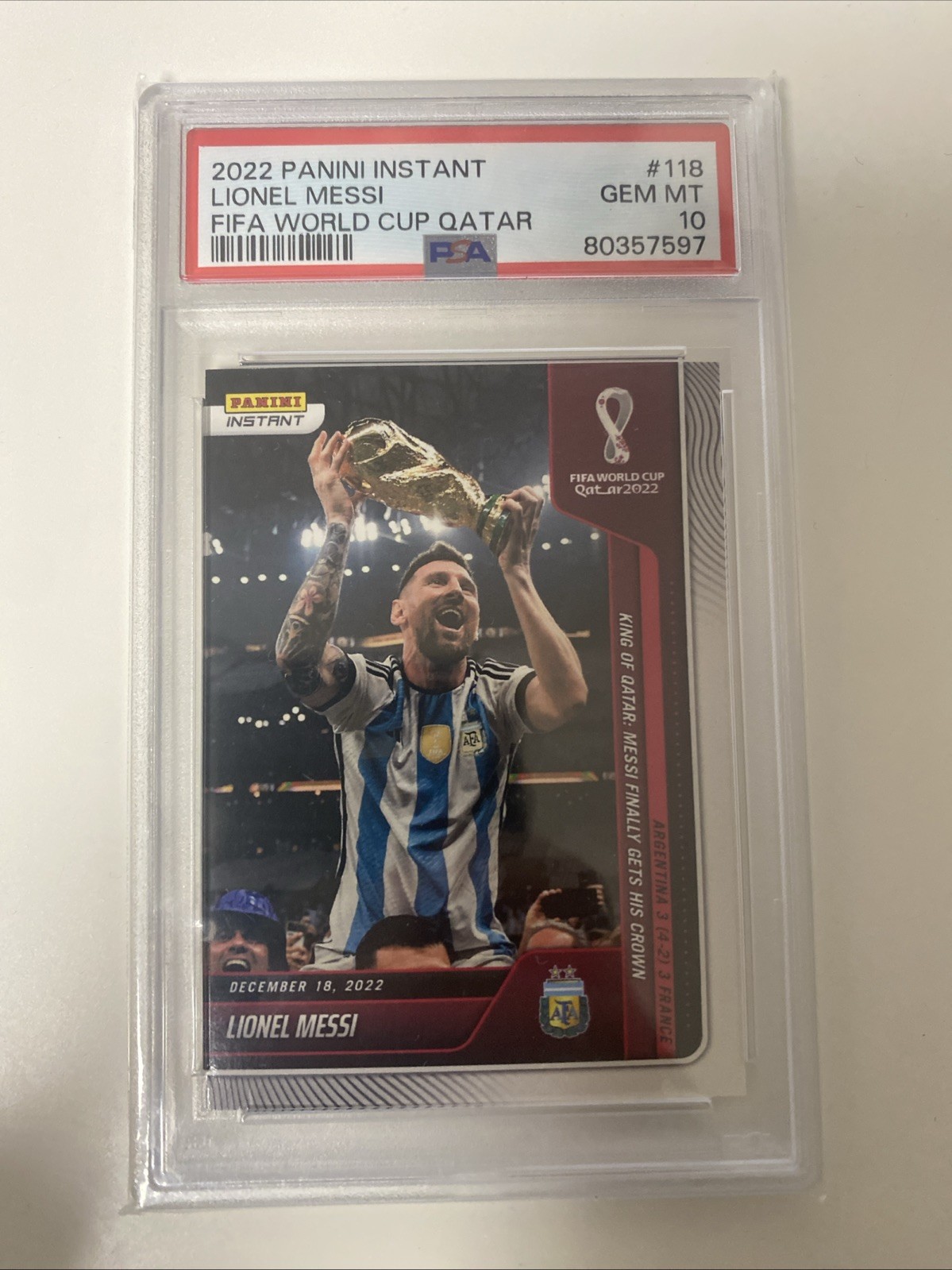 Lionel Messi Argentina /22081 #118 Panini Instant World Cup WM 2022 PSA 10 