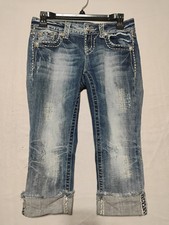 Miss Me Womens Jeans 24 Cropped Easy Capri Bold Bedazzeled Cuffs Y2K