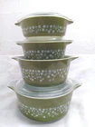 Pyrex Spring Blossom Crazy Daisy Green & Lime Casserole Set With Lids 471-475 B