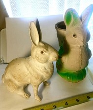 Vintage pair Paper Mache Easter Bunny Rabbit Candy Container 7 1/4 inch nice 1's