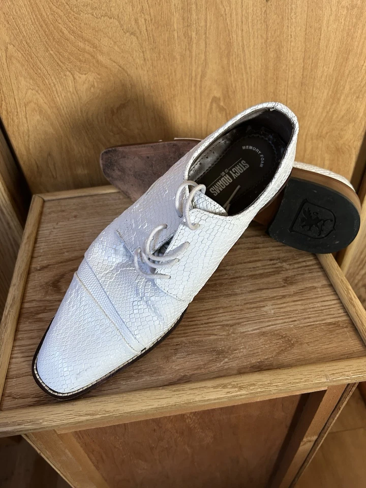 Zapato Z Stacy Adams Turano Puntera de Bicicleta Oxford Estampado de Cocodrilo Blanco Hombres 9.5 M Espuma con Memoria Foto 4 de 4