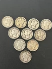 Lot Of 10 Mercury Dimes 90% Silver Various Dates With Free Shipping