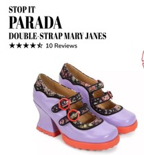 Fluevog EXCELLENT Stop It Parada purple/floral double strap Mary Jane heel-9/9.5