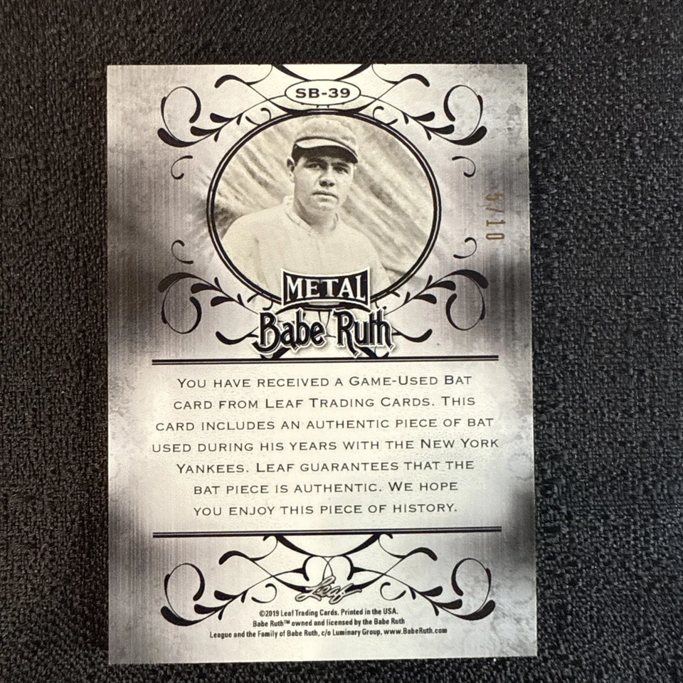Taco usado Babe Ruth 2019 Leaf Collection jogo #SB-39 5/10 New York Yankees MLB - Imagem 3 de 4