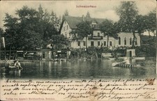 Ak Bolesławiec Bunzlau Schlesien, Schweizerhaus, Wasseransicht, Boot - 4676717
