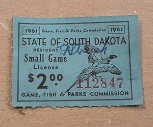 US South Dakota 1961 Resident Small Game Stamp - Used/Signed - Lot A1