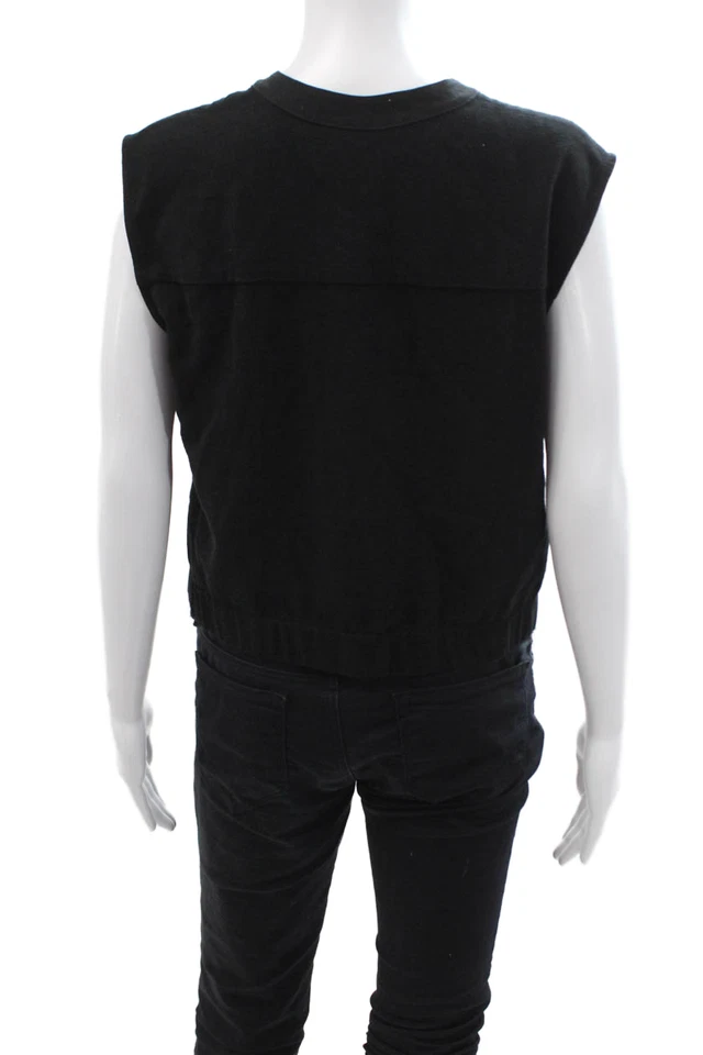 Drew Mujer Recortado Negro Lino Rayón Cuello en V Sin Mangas Abotonado Años 90 Talla S Foto 3 de 4