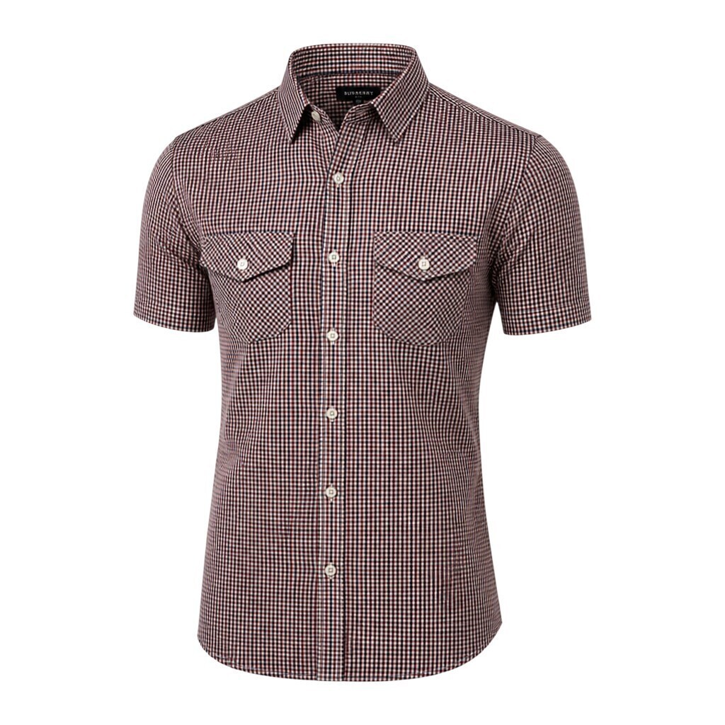 Peacocks Dual Pocket Shirt Men's UK Size M Red Gingham Short Sleeve Wing Collar