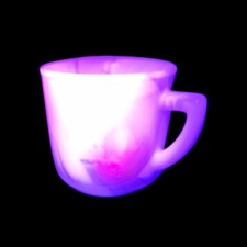 Vtg Slag Glass Akro Agate Childrens Cup UV Glows 2" Demitasse White Orange Red