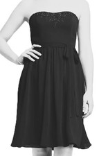 Davids Bridal Strapless Mini Crinkle Chiffon Dress Empire Beaded Black size 12