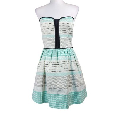 Ella Moss Strapless Fit Flare Mini Dress Womens Medium Mint Green Brown Cotton
