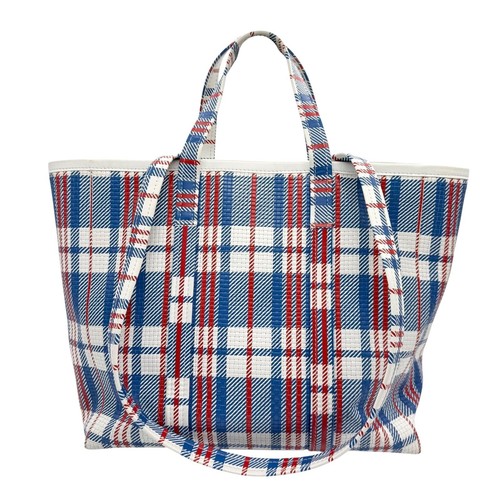 Balenciaga Barbes 2Way Tote Shoulder Bag Medium Check Woven Leather Auth