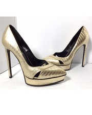YSL Yves Saint Laurent Gold Tone High Heel Sh...