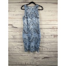 Eliza J Dress Women's Small Blue Metallic Floral Lace Sheath Sleeveless Cocktail