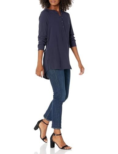 Amazon Essentials Damen Gewebte Langarmbluse, Marineblau, XS-image