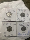 Lot of 4 Mercury Dimes 1916 to 1945 Mixed 90% Silver Coins -  Lot# 4 Md
