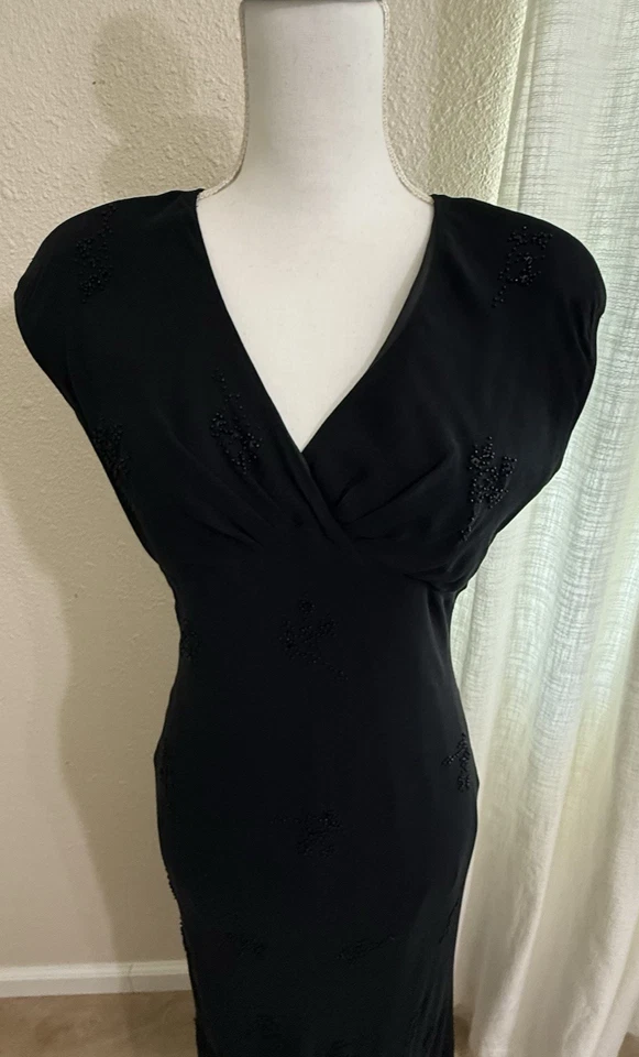 Vtg Y2K Dress Jones New York Black Silk Beaded Fairy Grunge Coquette LBD Staple - Image 3 of 4