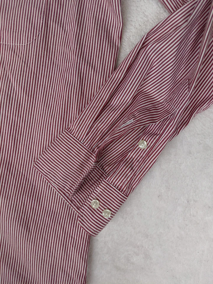 Camisa Club Room Pinpoint Para Hombres M 15.5 Rojo Caramelo Rayas Abotonada Manga Larga Foto 2 de 4
