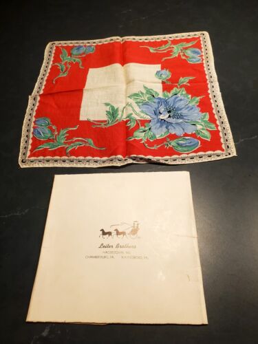 Vintage Leiter Brothers Taschentuch Blumenmuster 1950er Jahre blau rot Neu im Karton - Bild 1 von 3