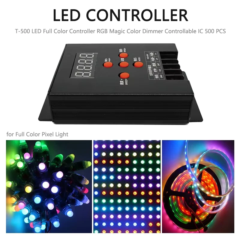 T500 LED Full Color Controller 5Key IC Control  RGB LED Strip For WS2811 WS2812 - Image 3 of 4
