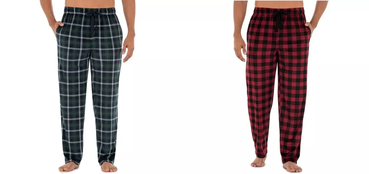 Men's Plush Sleep Pants: Red Buffalo Plaid Pants, Relaxed Fit, Sizes up to  3XL