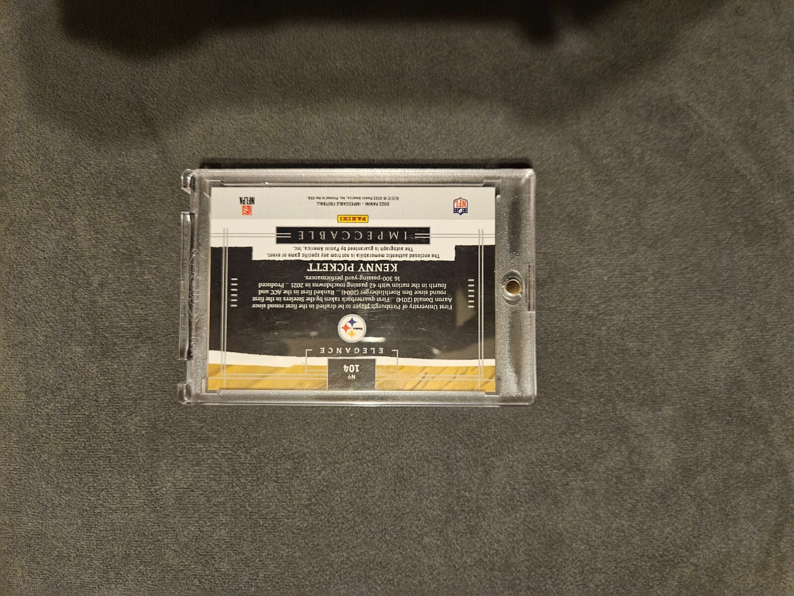 2022 Panini Impeccable Elegance Kenny Pickett Steelers RPA RC Patch