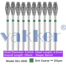 10/pk Vakker Dental FG Diamond Burs Barrel Burs for High Speed 811-033C Coarse