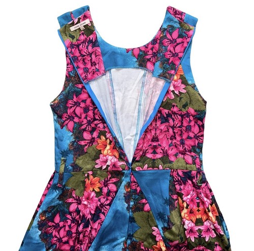 River Island Dress Size 14 Blue Pink Floral Knee Length Summer Dress Holiday - Picture 9 of 12