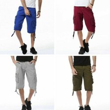 Mens Chino Shorts Cargo Combat Half Pants Bottoms Pockets Hiking Outdoor Casual