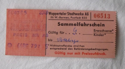 Transport gebrauchtes Ticket, Wuppertaler Stadtwerke AG, Deutschland