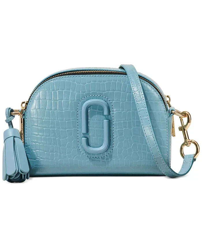 MARC JACOBS Shutter Stone Blue Leather Crossbody Bag