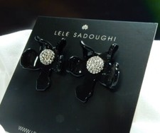 New LELE Sadoughi crystal sparkling lily earrings black Resin Free Shipping