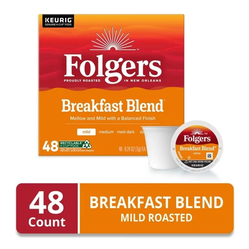 2 Box Folgers Breakfast Blend, Light Roast Coffee, Keurig K Cup Pods, 48 Count - Picture 2 of 5
