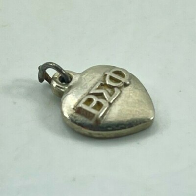 2004 Beta Sigma Phi Sorority Puffed Heart Charm 7/16'' Silver Plate Copper 