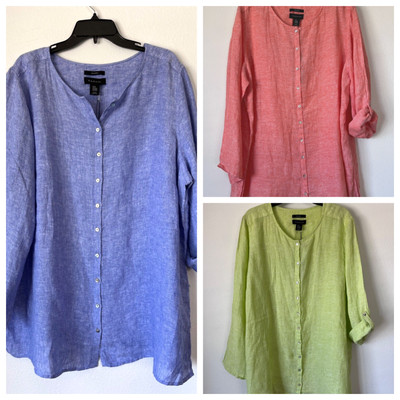 NWT Linen Plus Size Tahari  Button Front Tunic Sz 2X