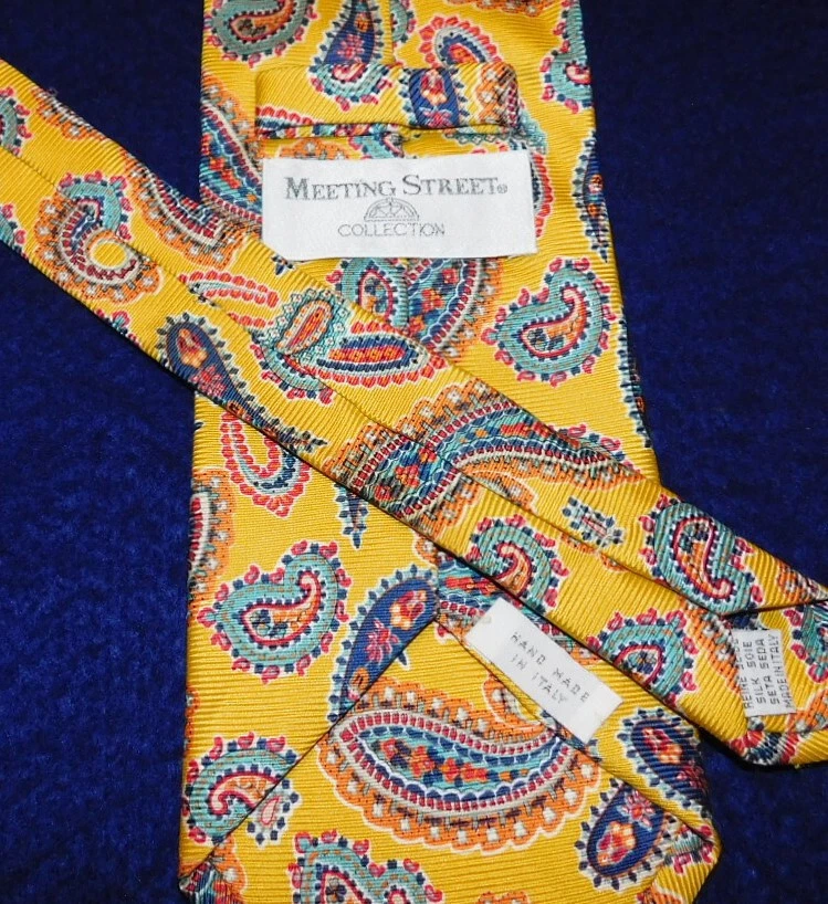CORBATA PAISLEY MEETING STREET HECHA A MANO EN ITALIA AMARILLO/ROJO/AZUL - CORBATAS DE DISEÑADOR. Foto 3 de 3