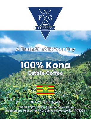 FNG Coffees- 100% KONA Estate- Ground or Whole Bean- 16 oz