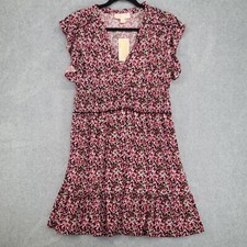 Michael Kors Midi Dress Large Floral Ruffle Fit N Flare Slinky Knit Smocked