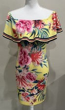 Fashion Nova Bodycon Dress Floral Tropical Flutter Off Shoulder Stretch Size M