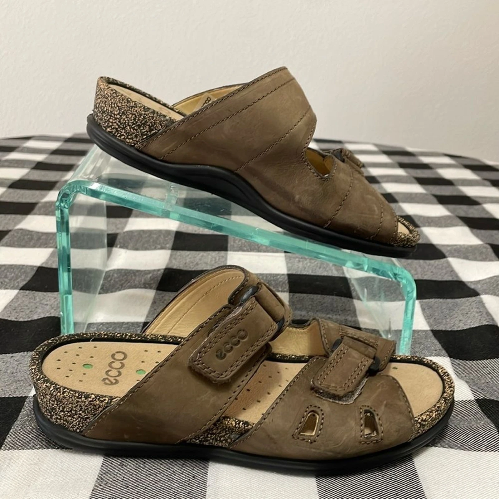 Sandali Ecco Comfort Pelle Slip On Doppio Cinturino Regolabili Shock Point Taglia 37