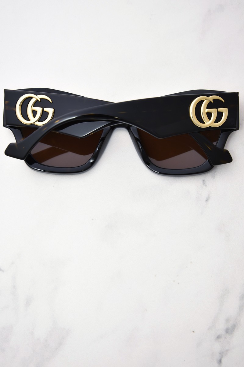 Gucci GG1422S 003 Sunglasses Women's Havana/Gold-Logo/Brown
