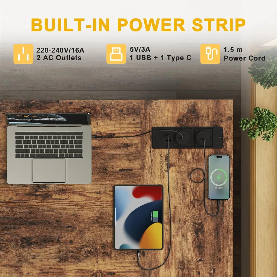 Gaming Computertisch L-Form 100x70 cm Platzsparender Schreibtisch mit Steckdosen - Bild 4 von 4